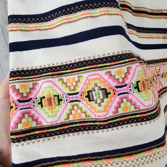 J.Crew Stitchwork Stripe Embroidered Aztec Top Size Small - Picture 7 of 9